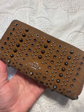 Coach Brown Suede Studded  Wallet